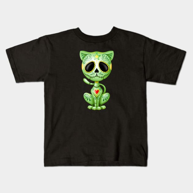 Green Zombie Sugar Kitten Cat Kids T-Shirt by jeffbartels